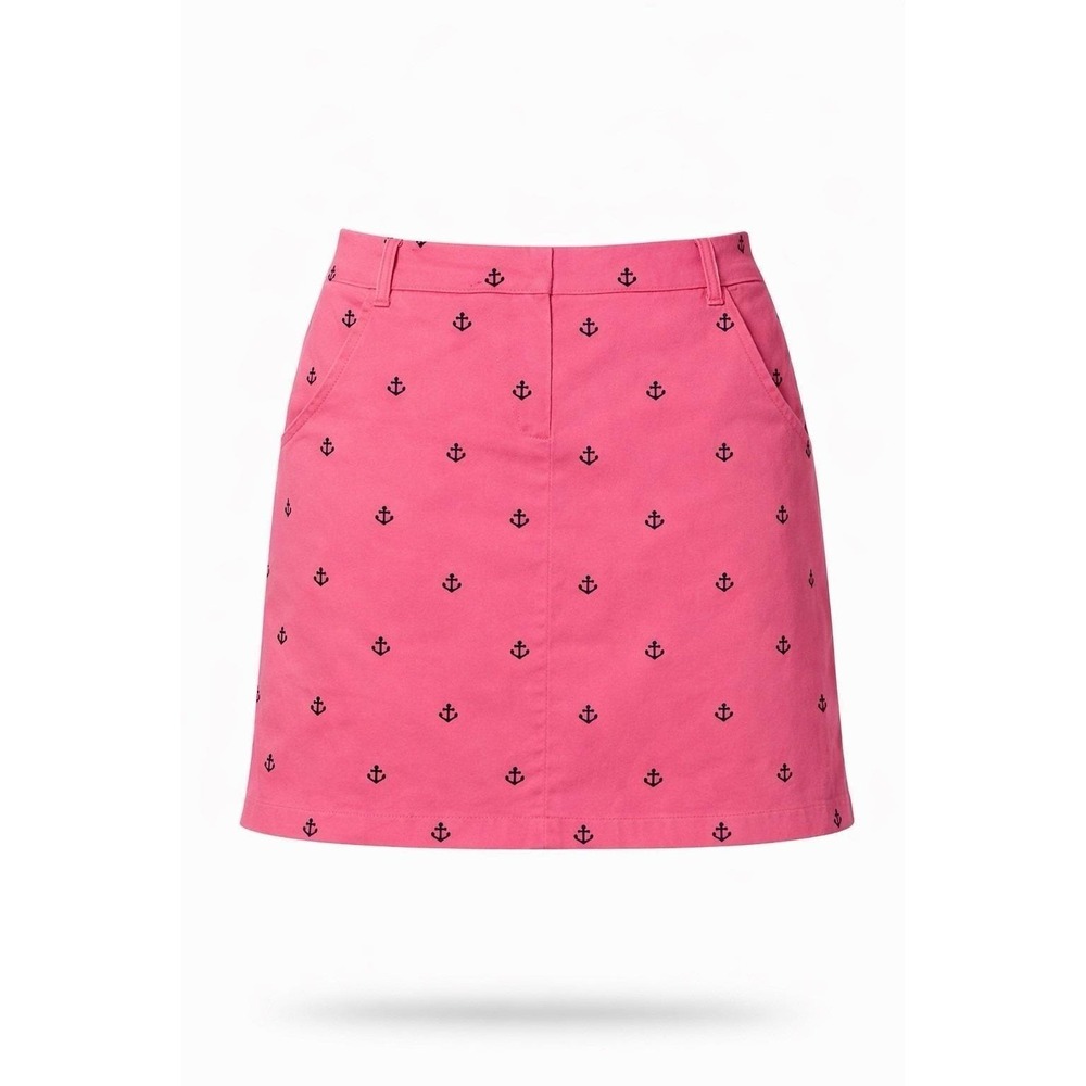 British Khaki-Coral, Navy Embroidered, Nautical, Coastal, Chino, Skirt. Size-10